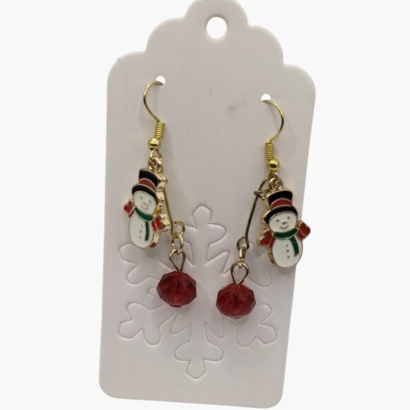 Snowman Enamel Dangle Earrings Holiday Jewelry - Picture 2 of 4
